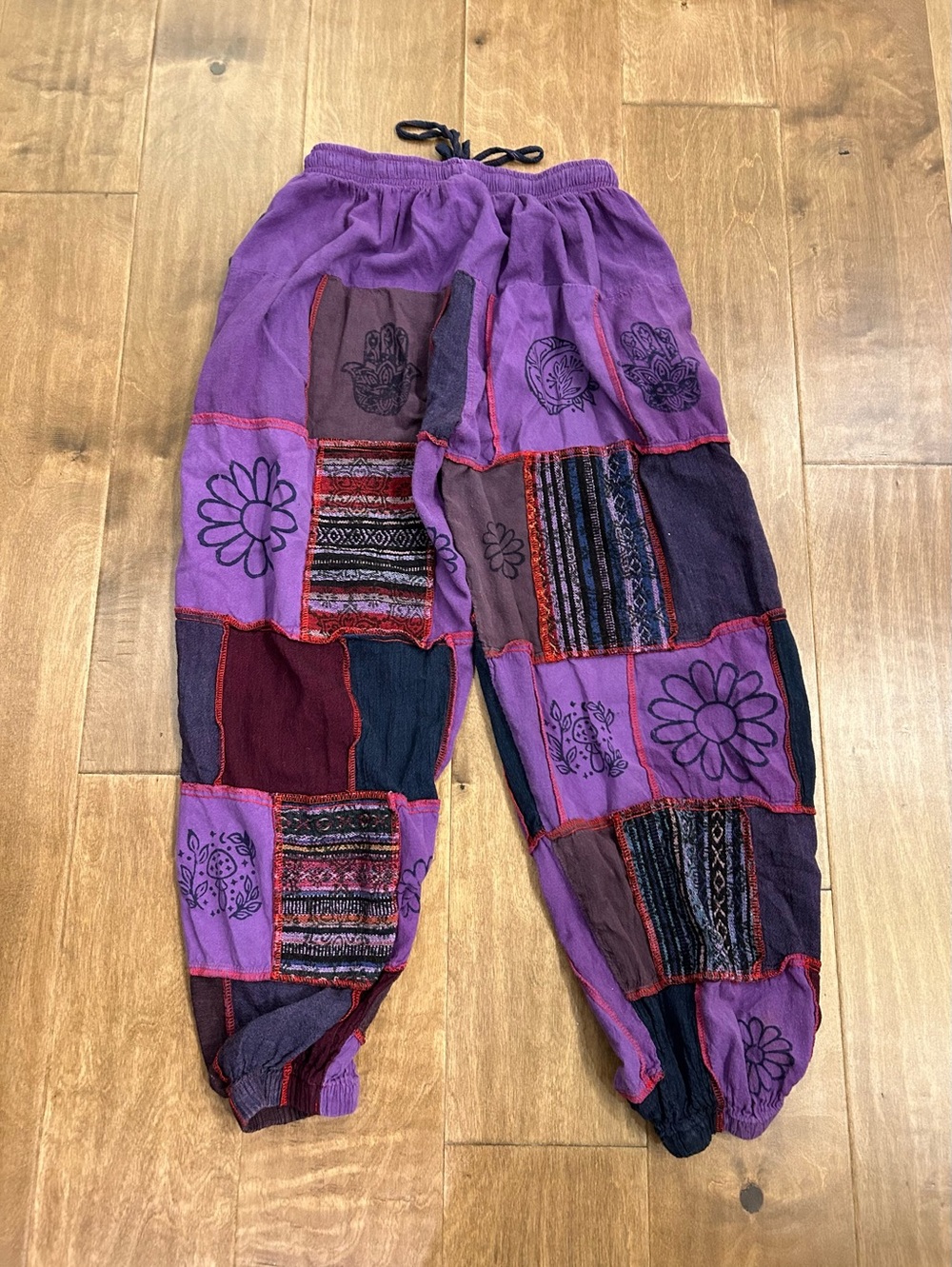 Karma Nepal Crafts purple patchwork boho jogger baggy pants small - Picture 5 of 8